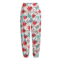 Cute Christmas Poinsettia Pattern Print Fleece Lined Knit Pants