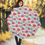 Cute Christmas Poinsettia Pattern Print Foldable Umbrella