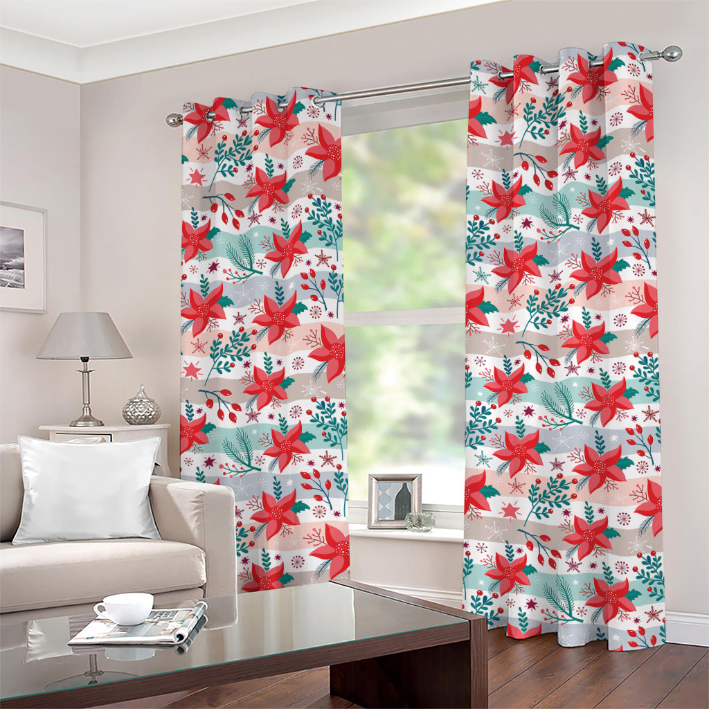 Cute Christmas Poinsettia Pattern Print Grommet Curtains