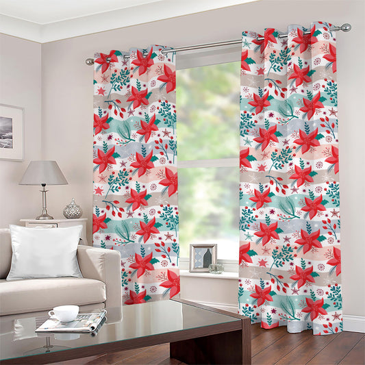 Cute Christmas Poinsettia Pattern Print Grommet Curtains