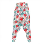 Cute Christmas Poinsettia Pattern Print Hammer Pants