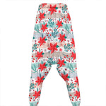 Cute Christmas Poinsettia Pattern Print Hammer Pants