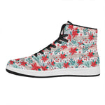 Cute Christmas Poinsettia Pattern Print High Top Leather Sneakers