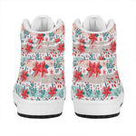 Cute Christmas Poinsettia Pattern Print High Top Leather Sneakers