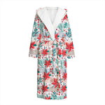 Cute Christmas Poinsettia Pattern Print Hooded Bathrobe