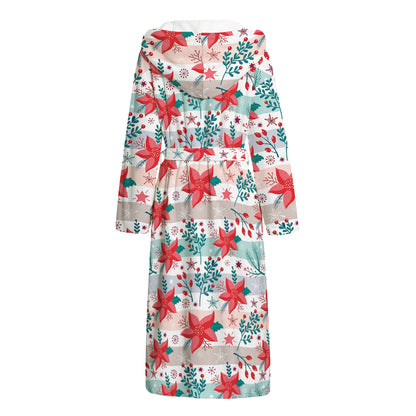 Cute Christmas Poinsettia Pattern Print Hooded Bathrobe