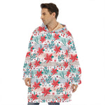 Cute Christmas Poinsettia Pattern Print Hoodie Blanket