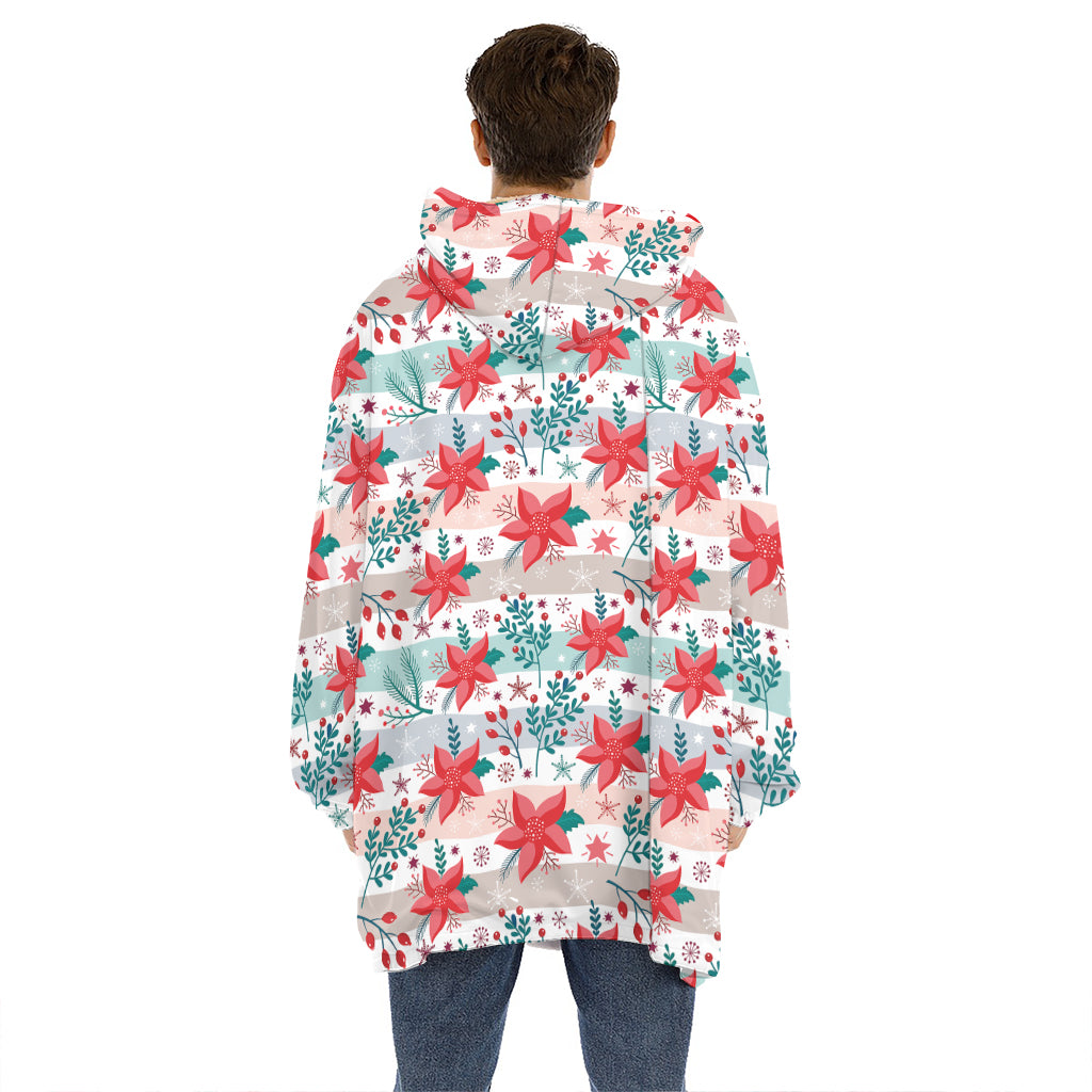 Cute Christmas Poinsettia Pattern Print Hoodie Blanket