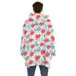 Cute Christmas Poinsettia Pattern Print Hoodie Blanket