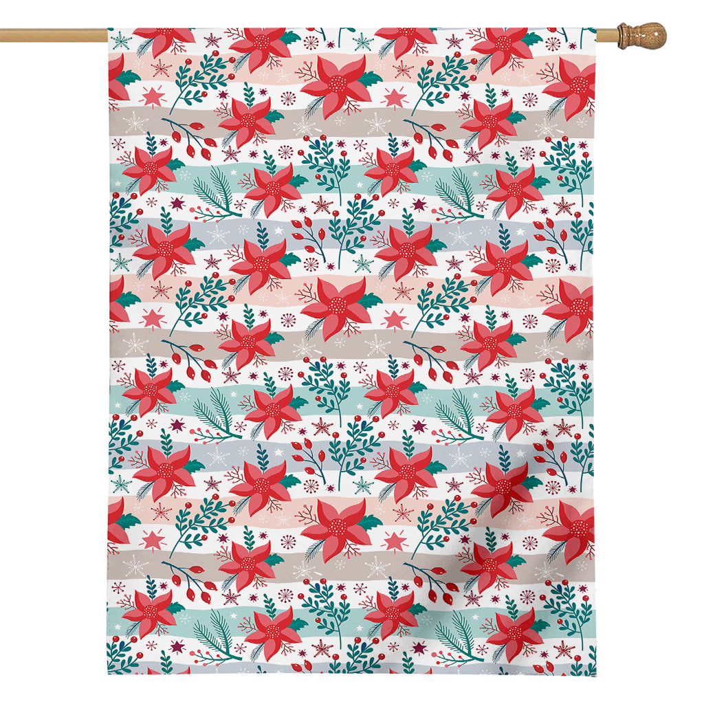 Cute Christmas Poinsettia Pattern Print House Flag