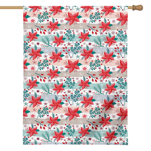 Cute Christmas Poinsettia Pattern Print House Flag