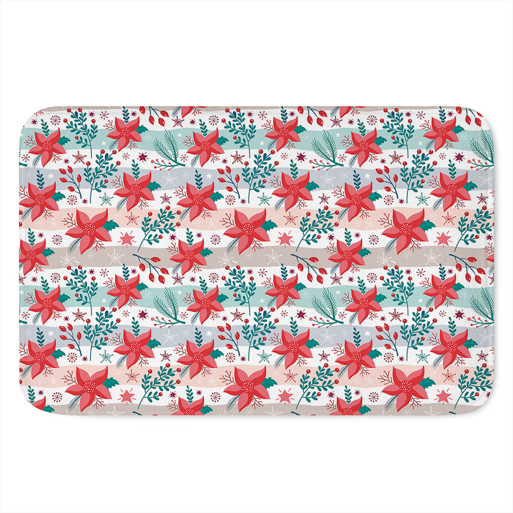Cute Christmas Poinsettia Pattern Print Indoor Door Mat
