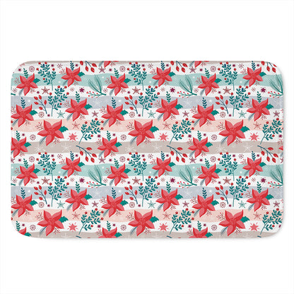 Cute Christmas Poinsettia Pattern Print Indoor Door Mat
