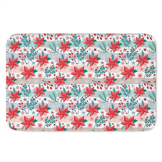 Cute Christmas Poinsettia Pattern Print Indoor Door Mat