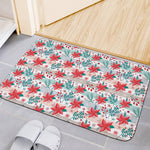Cute Christmas Poinsettia Pattern Print Indoor Door Mat