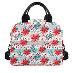 Cute Christmas Poinsettia Pattern Print Insulated Lunch Bag