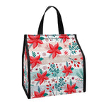 Cute Christmas Poinsettia Pattern Print Insulated Lunch Tote