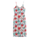 Cute Christmas Poinsettia Pattern Print Jersey Midi Cami Dress