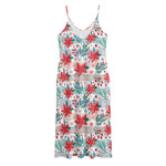 Cute Christmas Poinsettia Pattern Print Jersey Midi Cami Dress