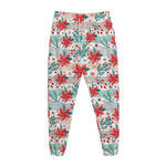 Cute Christmas Poinsettia Pattern Print Jogger Pants