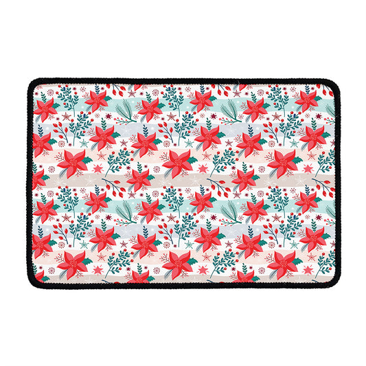 Cute Christmas Poinsettia Pattern Print Kitchen Mat