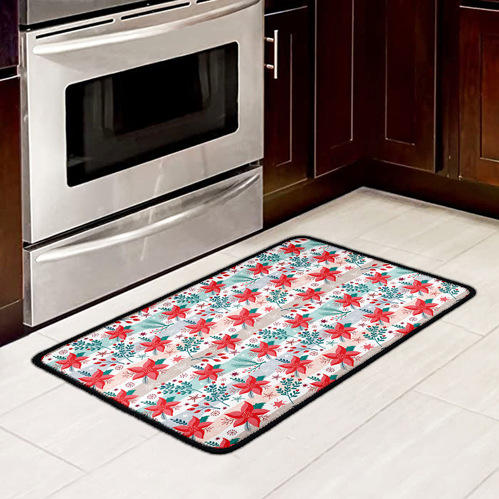 Cute Christmas Poinsettia Pattern Print Kitchen Mat