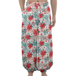 Cute Christmas Poinsettia Pattern Print Lantern Pants