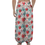 Cute Christmas Poinsettia Pattern Print Lantern Pants