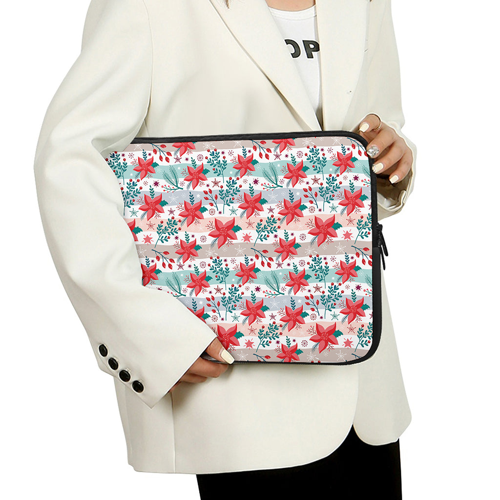 Cute Christmas Poinsettia Pattern Print Laptop Sleeve