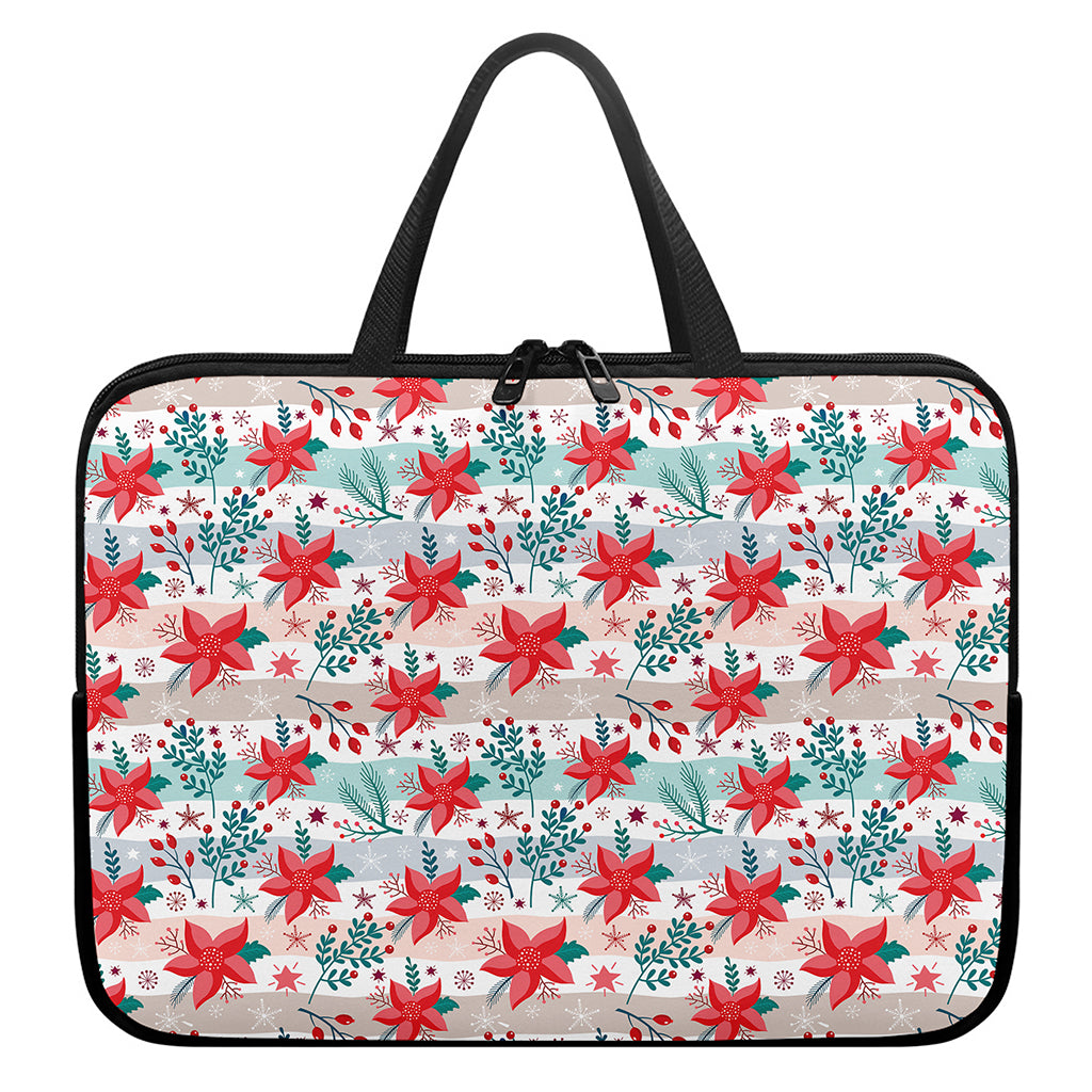Cute Christmas Poinsettia Pattern Print Laptop Sleeve With Handle