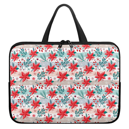 Cute Christmas Poinsettia Pattern Print Laptop Sleeve With Handle