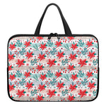 Cute Christmas Poinsettia Pattern Print Laptop Sleeve With Handle