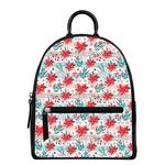 Cute Christmas Poinsettia Pattern Print Leather Backpack