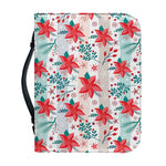 Cute Christmas Poinsettia Pattern Print Leather Bible Cover
