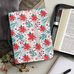 Cute Christmas Poinsettia Pattern Print Leather Bible Cover
