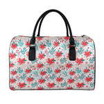 Cute Christmas Poinsettia Pattern Print Leather Duffle Bag