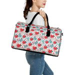 Cute Christmas Poinsettia Pattern Print Leather Duffle Bag