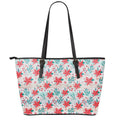 Cute Christmas Poinsettia Pattern Print Leather Tote Bag With Zipper