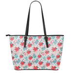 Cute Christmas Poinsettia Pattern Print Leather Tote Bag