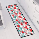 Cute Christmas Poinsettia Pattern Print Long Kitchen Mat