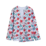 Cute Christmas Poinsettia Pattern Print Long Sleeve Short Coat