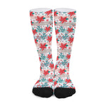 Cute Christmas Poinsettia Pattern Print Long Socks