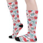 Cute Christmas Poinsettia Pattern Print Long Socks