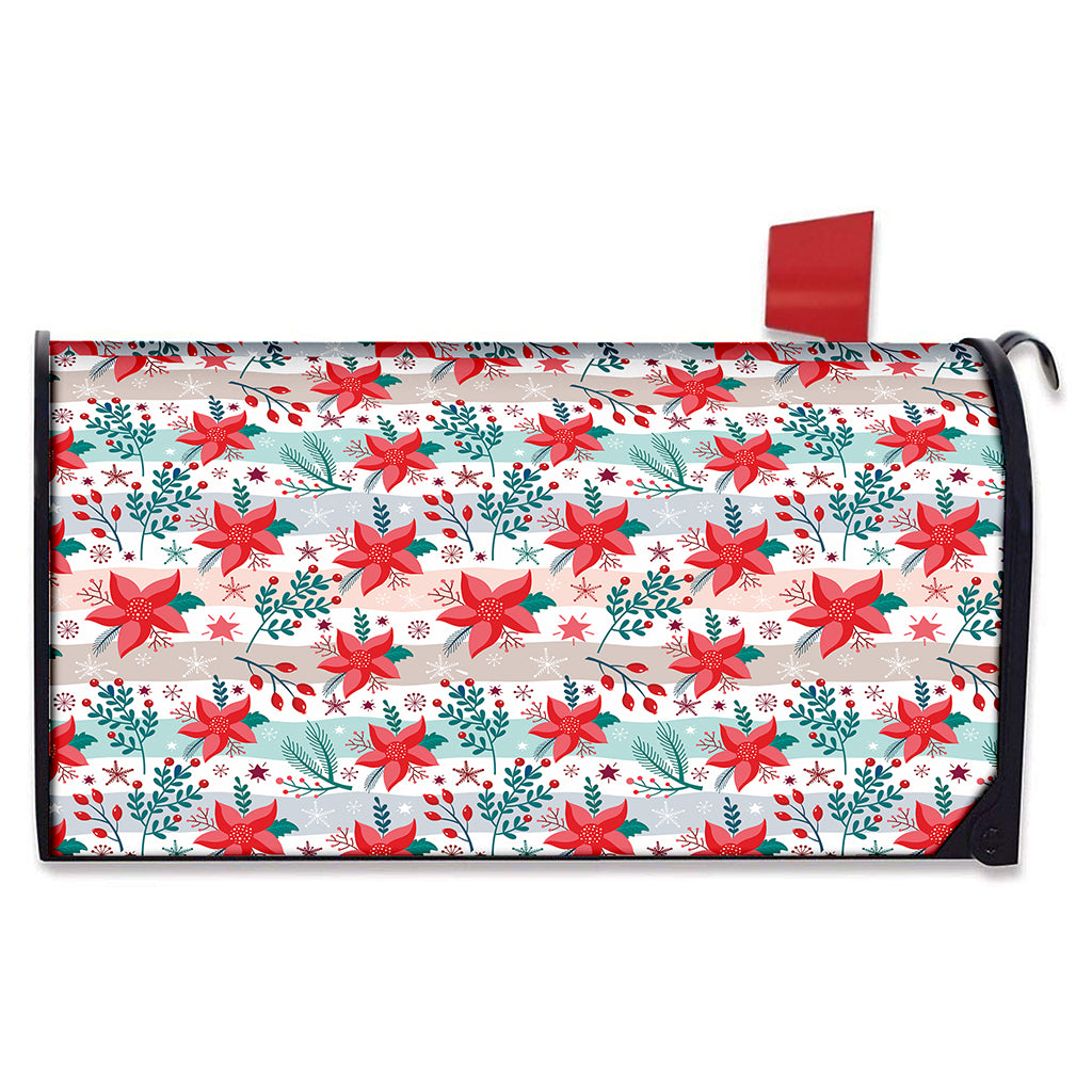 Cute Christmas Poinsettia Pattern Print Mailbox Cover
