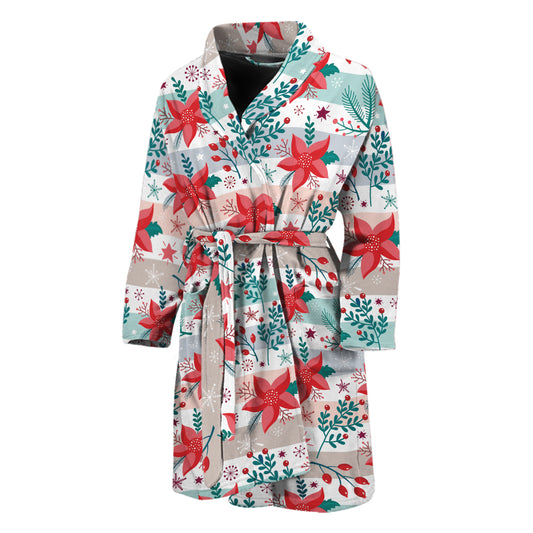 Cute Christmas Poinsettia Pattern Print Men's Bathrobe