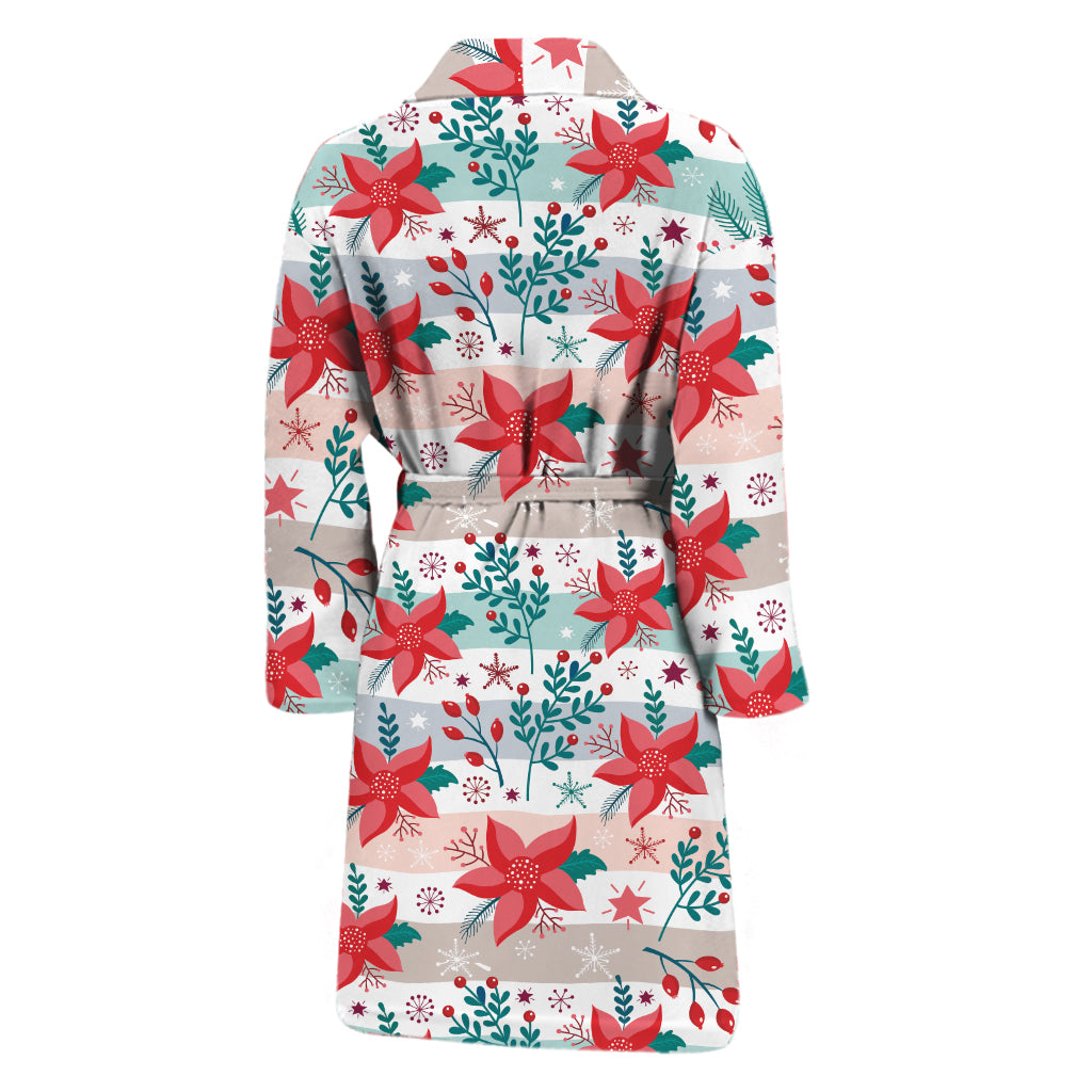 Cute Christmas Poinsettia Pattern Print Men's Bathrobe