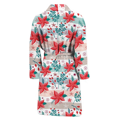 Cute Christmas Poinsettia Pattern Print Men's Bathrobe