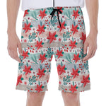 Cute Christmas Poinsettia Pattern Print Men's Beach Shorts