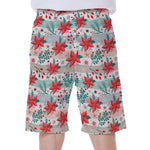 Cute Christmas Poinsettia Pattern Print Men's Beach Shorts
