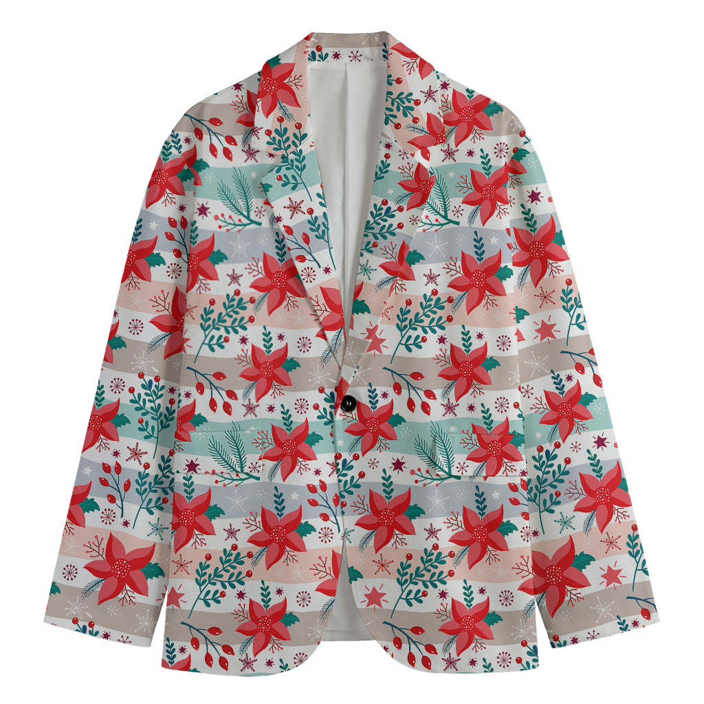 Cute Christmas Poinsettia Pattern Print Men's Blazer
